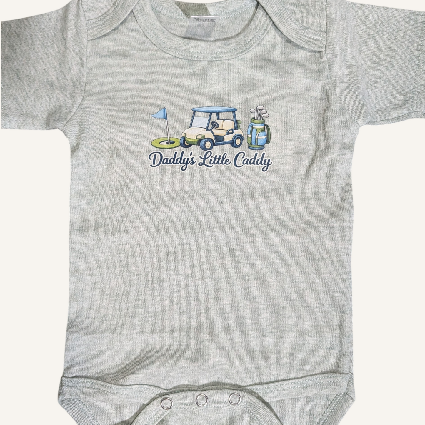 Daddy’s Caddy Boy Golf Baby Onesie – Soft Poly/Cotton (0–18 Months)