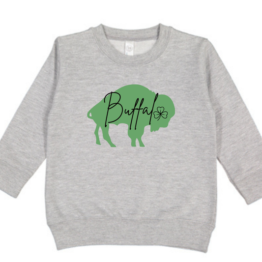 Buffalo St. Patrick’s Day Toddler Crewneck Sweatshirt – Soft Poly/Cotton (2T–7)