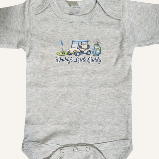 Daddy’s Caddy Boy Golf Baby Onesie – Soft Poly/Cotton (0–18 Months)