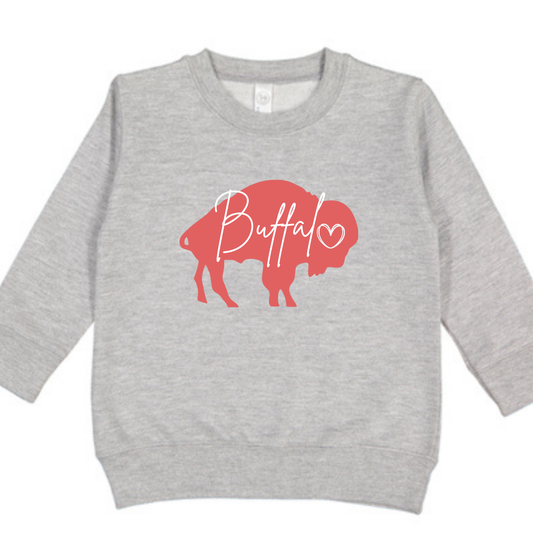 Buffalo Valentine’s Day Toddler Crewneck Sweatshirt – Soft Poly/Cotton (2T–7)