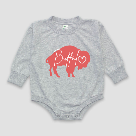 Buffalo Valentine’s Day Baby Onesie – Soft Poly/Cotton (0–18 Months)